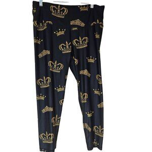 Victoria Sport Leggings Womens Size XL Black Gold Regal Crown Patterned Stretch